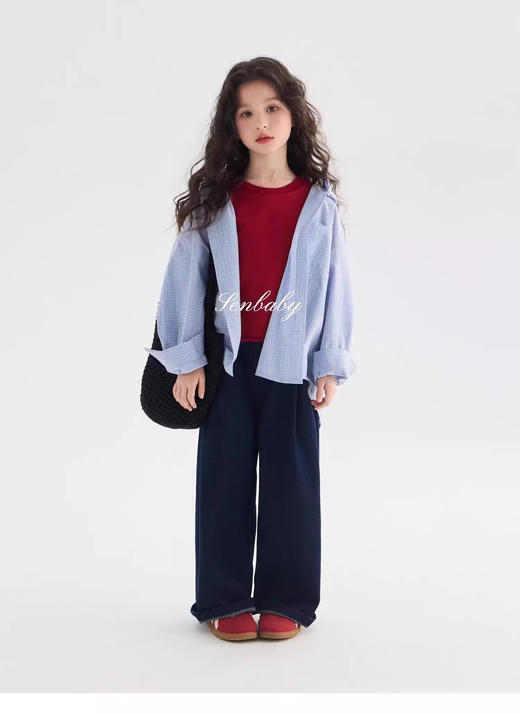 一眼心动❗🌼早春必备夏季也可当防晒👒【吉米故事蓝格子花边衬衫+背心两件套装】娃们少不了的衬衫搭配 ，百搭，学校很多活动都要求穿，清爽干净太好看了～ 商品图3