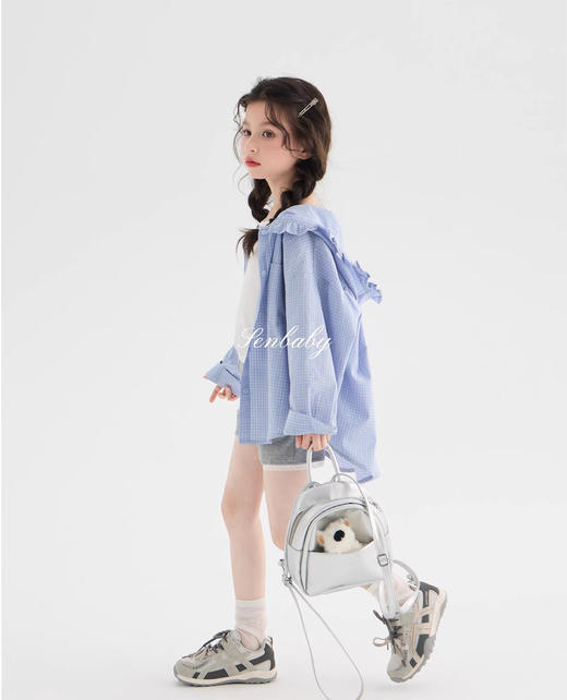 一眼心动❗🌼早春必备夏季也可当防晒👒【吉米故事蓝格子花边衬衫+背心两件套装】娃们少不了的衬衫搭配 ，百搭，学校很多活动都要求穿，清爽干净太好看了～ 商品图4