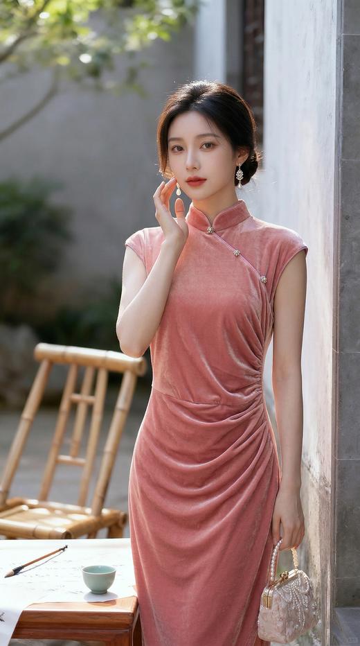 轻国风收腰显瘦捏折装饰扣旗袍 商品图8