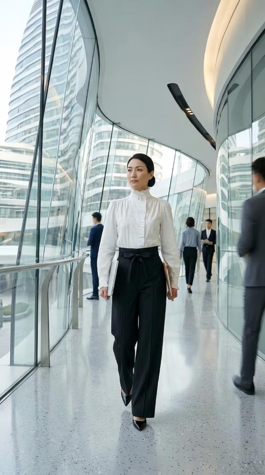 FD高腰分割宽裤口折边设计直筒裤 商品图6