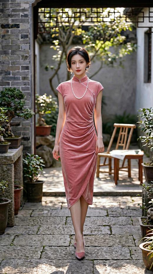 轻国风收腰显瘦捏折装饰扣旗袍 商品图3