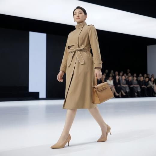 立领撞色后背弧形搭片单层风衣 商品图4