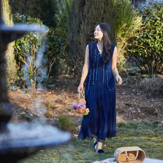 【林栖设计小店】植物染色|手工花边拼桑蚕丝多色2026夏新款纯棉连衣裙1962039 商品图4