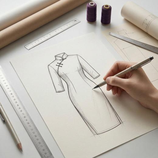 轻国风盘扣镂空领修身连衣裙 商品图3