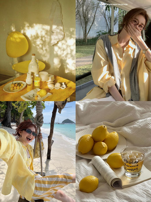 新款定制柠檬黄棉麻衬衫 商品图2