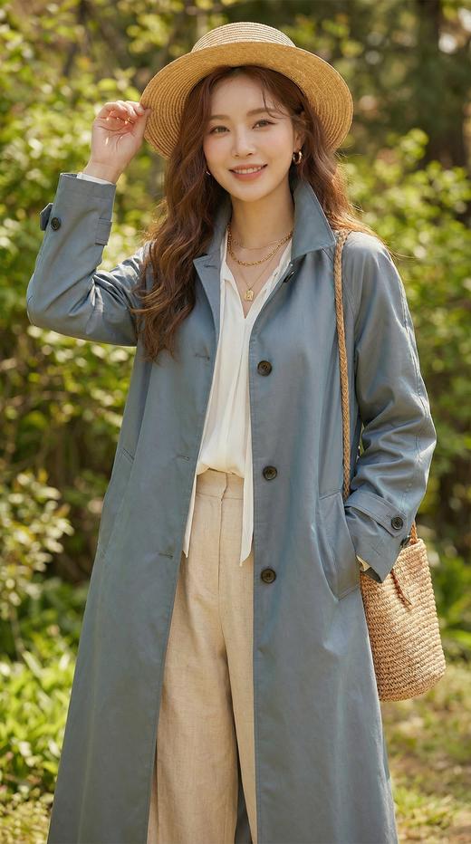 插肩袖H型系带翻领百搭风衣 商品图2