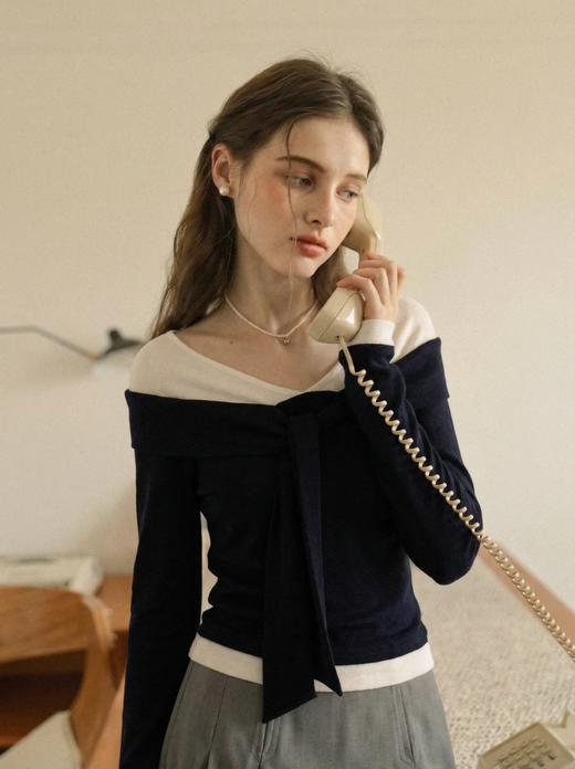 设计师款优雅芭蕾蝴蝶结假两件上衣 商品图1