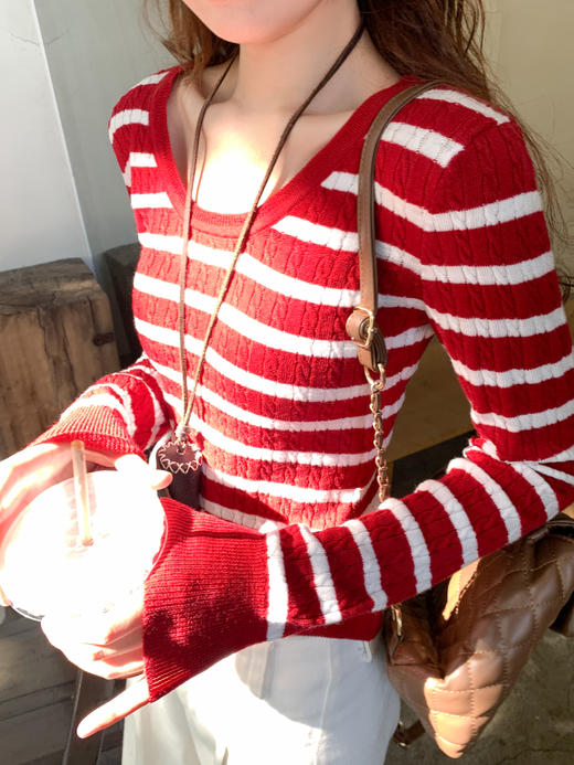 <曾小咸推荐>3.15现货秒杀 ！微信超特价！韩系条纹修身针织衫 日常149.99 立减80 秒杀69.99！！ 商品图9