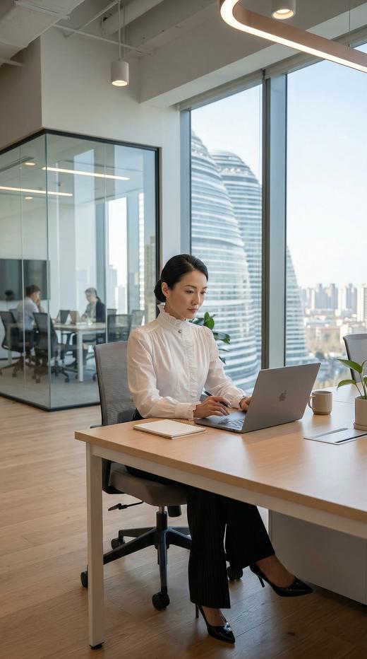 FD高腰分割宽裤口折边设计直筒裤 商品图2