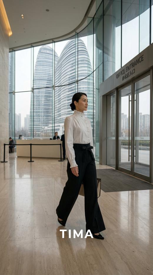 FD高腰分割宽裤口折边设计直筒裤 商品图0