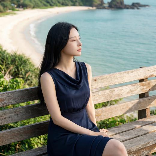 法式轻奢优雅荡领飘带收腰连衣裙 商品图2