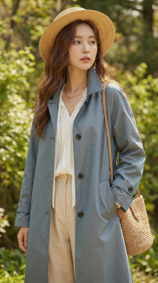 插肩袖H型系带翻领百搭风衣 商品图1