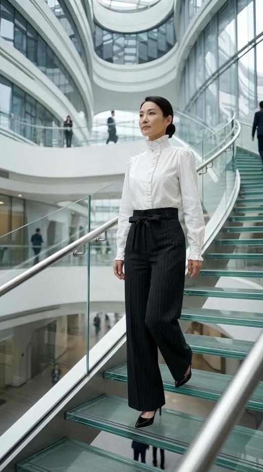 FD高腰分割宽裤口折边设计直筒裤 商品图4