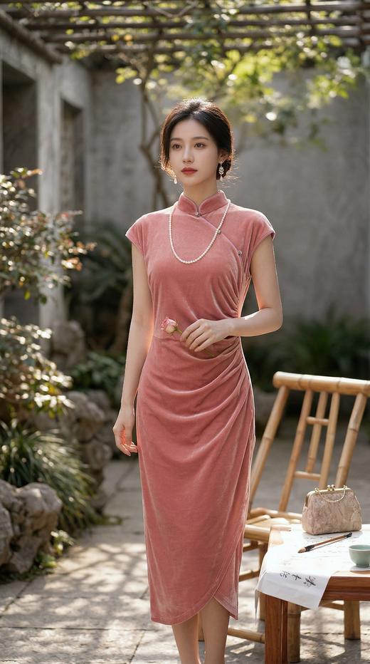 轻国风收腰显瘦捏折装饰扣旗袍 商品图10