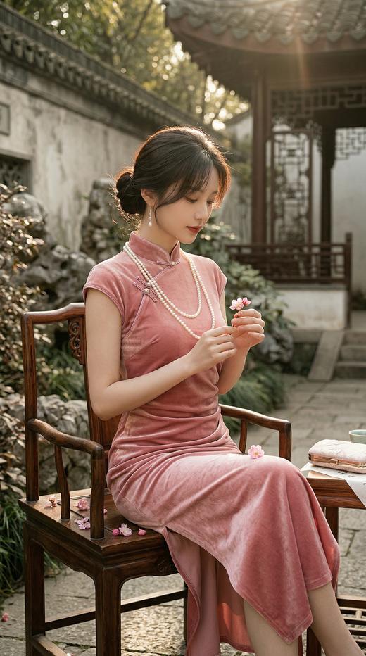 轻国风收腰显瘦捏折装饰扣旗袍 商品图2