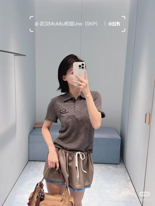 314-4 独家圆正 miu小徽标 羊绒 polo领 短袖针织 我穿42 商品图7