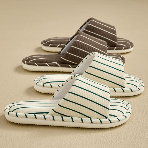 舒适防滑~简约条纹棉麻拖鞋女款室内家居四季软底地板防滑ins吸汗拖鞋布艺 商品图5