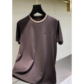 顺滑手感撞色针织领夏季短袖T恤男款圆领质感亲肤纯色休闲上衣   YH-60157