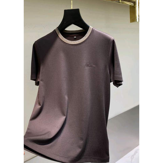 顺滑手感撞色针织领夏季短袖T恤男款圆领质感亲肤纯色休闲上衣   YH-60157 商品图0