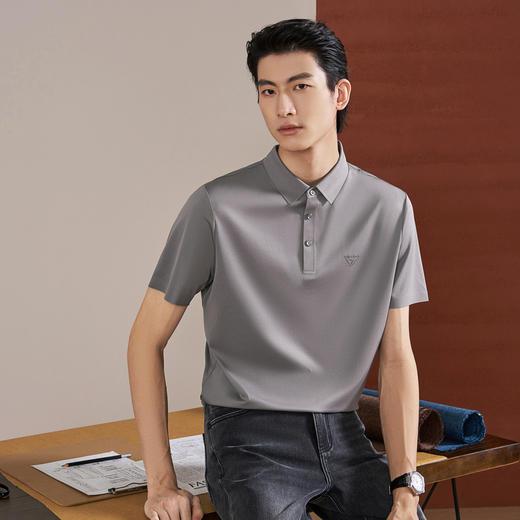 【无缝/桑蚕丝】柒牌男装2026夏季新品柔软垂感弹力短袖POLO衫 130T70330 商品图1