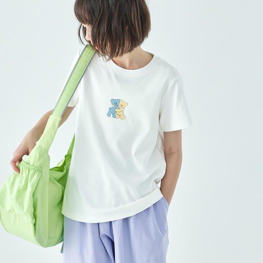 棵初26年夏季新款亲子中大女童萌趣小熊印花T恤棉氨凉感针织短袖 商品图2