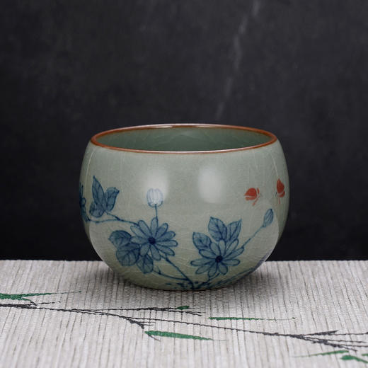子佩集S990【采菊东篱】摆件【SR004】纯银茶具冰裂纹梅兰竹菊茶杯-凤舞-景德镇手绘2508 商品图0