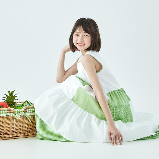 棵初26年夏季新款大女童亲子格纹拼接连衣裙yc0410002 商品图1