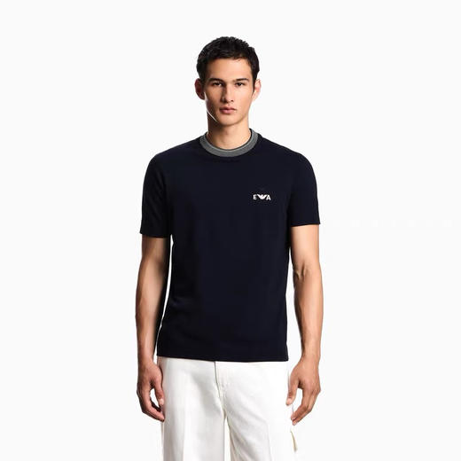 点此购买EA7春夏季男士螺纹拼接领弹力短袖T恤 ye 342171 商品图3