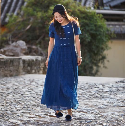 【林栖设计小店】植物染色|手工植物蓝萤虫绞拼花边2026夏新款纯棉连衣裙1962044 商品图1