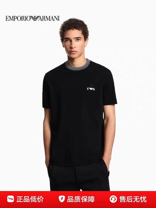 点此购买EA7春夏季男士螺纹拼接领弹力短袖T恤 ye 342171 商品图2