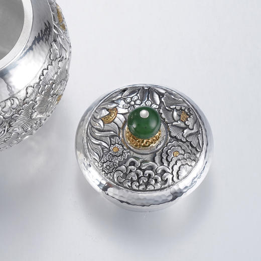 子佩集【花开福盈】S999银摆件【ZJ036】茶具牡丹花嵌金小茶壶2509 商品图1