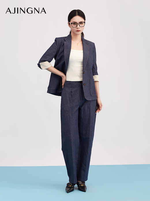 【商场同款】阿菁娜春季新款设计感西装中袖撞色翻边打破常规仿牛仔质感复古休闲A31C108051 商品图4