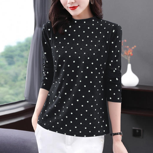 黑色半高领打底衫女秋冬季2025新款大码波点上衣妈妈女士长袖t恤 商品图4