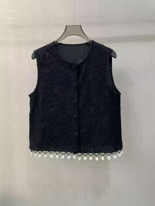 南油原创高品质  26 早春新款优雅气质重工刺绣钩花手工贝壳装饰底边马甲背心 商品图0