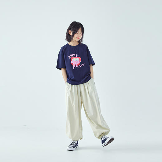 棵初26年夏季新款中大女童宽松束脚长裤双线格肌理亲肤透气休闲裤 商品图3