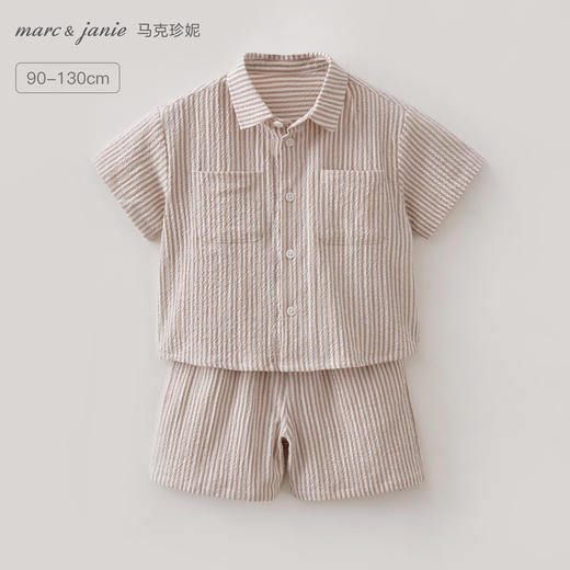 马克珍妮条纹假日男童泡泡棉衬衫套装2026年夏装新款560370 商品图0