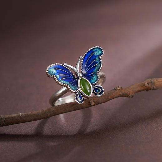 子佩集【梦幻蝶恋】S925银戒指【JZ00378】蝴蝶珐琅彩和田碧玉2509 商品图6