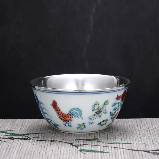 子佩集【鸡鸣富贵】S990银摆件【QF005】茶具品茗杯公鸡茶杯纯银内胆2509 商品图0