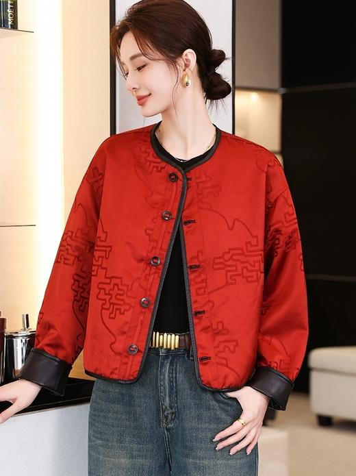 海宁新款绵羊皮双面穿提花中式国风皮夹克 商品图3