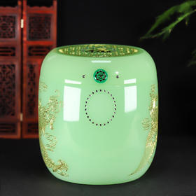琉璃帝王绿骨灰坛福字鎏金龙凤骨灰桶骨灰坛20*20cm