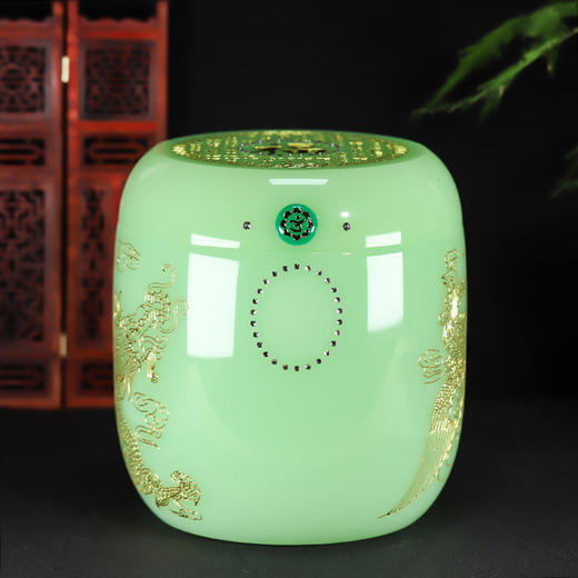 琉璃帝王绿骨灰坛福字鎏金龙凤骨灰桶骨灰坛20*20cm 商品图0