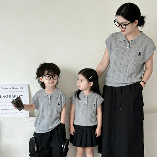 【39.9/件】韩系亲子针织短袖｜遛娃穿搭氛围感拉满✨夏季polo衫镂空冰丝童装飞机袖短袖聚★为爱严选 商品图0