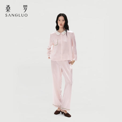 温柔海棠』桑罗睡衣套装桑蚕丝撞色显白女家居服可外穿 商品图3