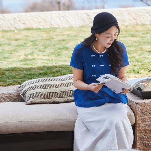 【林栖设计小店】植物染色|手工植物蓝萤虫绞婴儿棉荷叶边2026夏新款T恤1962022 商品图1