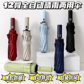 【小来】全自动晴雨伞，12骨抗风更稳固，一键自动开合，黑胶防晒，阻隔99.9%紫外线，荷叶拒水伞布