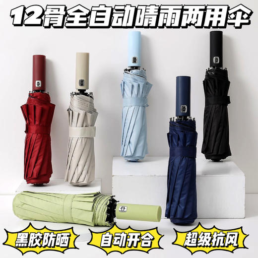 【小来】全自动晴雨伞，12骨抗风更稳固，一键自动开合，黑胶防晒，阻隔99.9%紫外线，荷叶拒水伞布 商品图0