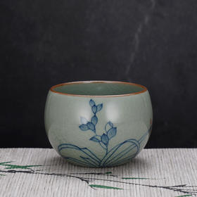 子佩集S990【幽兰芳华】摆件【SR002】纯银茶具冰裂纹梅兰竹菊茶杯-金鱼景德镇手绘2508