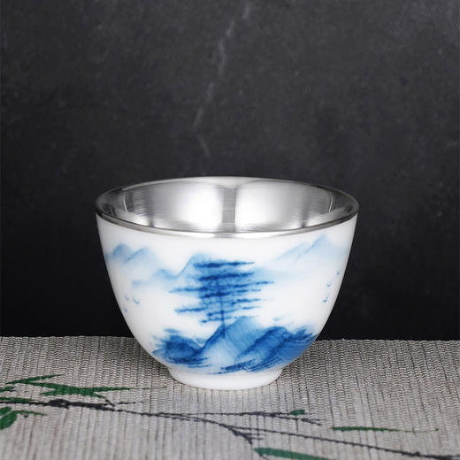 子佩集S990【远山青黛】摆件【FP019】纯银茶具青花山树茶杯纯银内胆景德镇手绘2508 商品图0