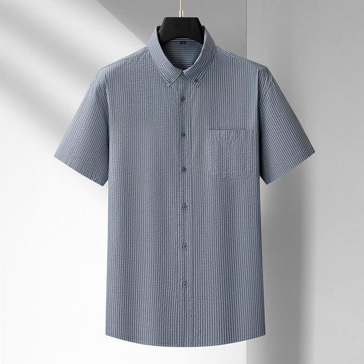 【DM】大依优型大码男装夏季竖条纹短袖衬衫商务休闲棉质翻领上衣T恤320 商品图2