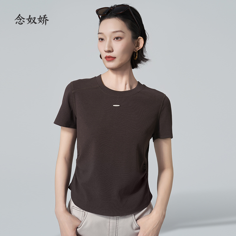 【商场同款】CNE6355 “ 软糯显瘦T恤 ” 摩卡色好穿不挑肤 粘纤材质舒爽好打理